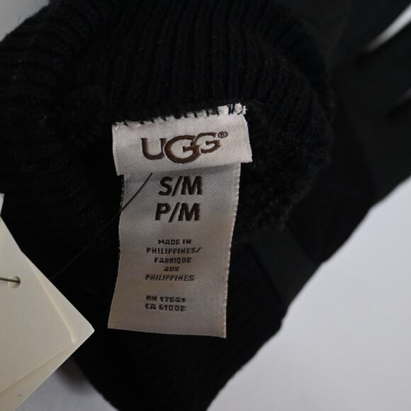 UGG Leather with Fabric Quilted Knit Gloves Size Small Medium in Black NEW - Picture 5 of 8